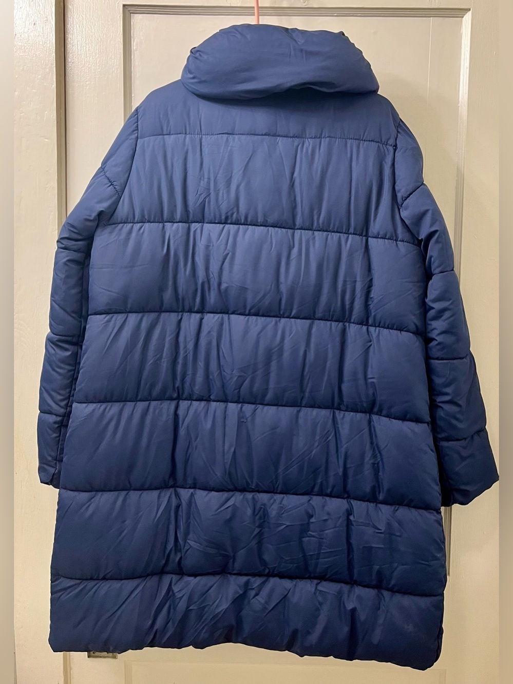 Roaman's Navy Long Puffer Coat with High Collar - Picture 13 of 13